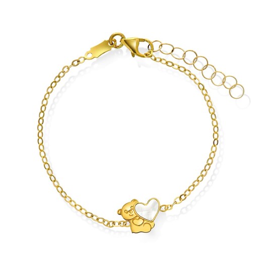 Prins & Prinsesse Armbånd til barn i 585 gult gull med perlemor og bamse Prins & Prinsesse Armbånd til barn i 585 gult gull med perlemor og bamse