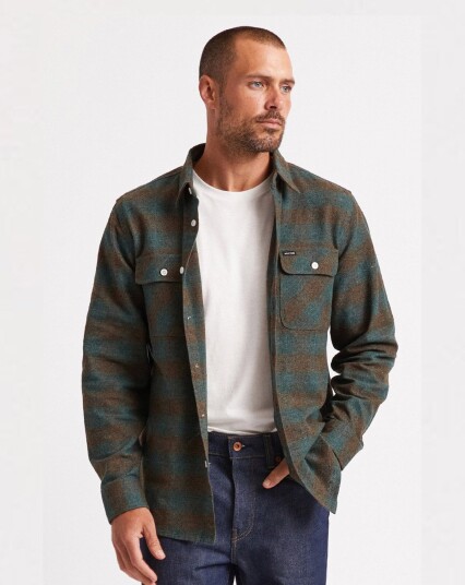 Brixton Bowery L/S Flannel Oliven, Brun