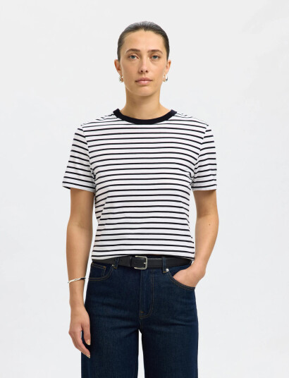 Selected Slfmyessential Ss Stripe O-Neck Tee Noos - Black - L