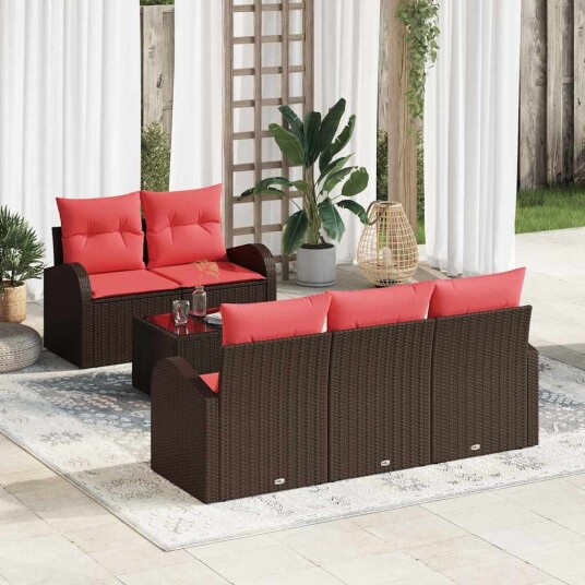 vidaXL Hagesofa Set 6 stk. 5 Antall seter Beige og Rød polyrotting vidaXL Hagesofa Set 6 stk. 5 Antall seter Beige og Rød polyrotting