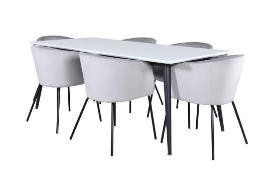 Venture Design Jimmy & Berit spisegruppe Grå/hvit 6 stoler & bord 195 x 90 cm
