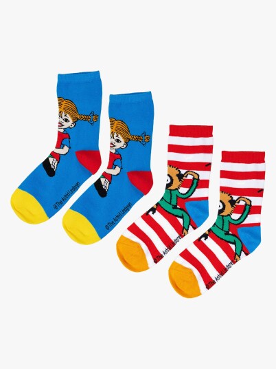 Pippi Langstrømpe X Martinex Pippi Sokker 2 Pakk Blå/Rød