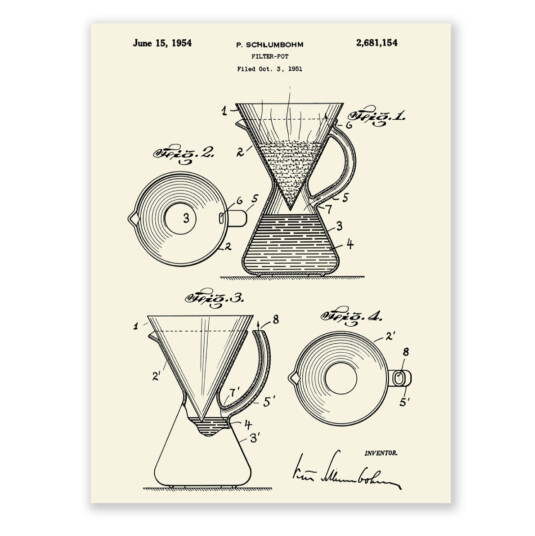 Chemex PP 4 Patent Poster – Filter Pot 1951 Chemex PP 4 Patent Poster – Filter Pot 1951