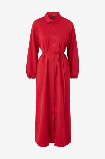 Vero Moda   Maxikjole vmMerle L/S Calf Shirt Dress Wvn   Rød