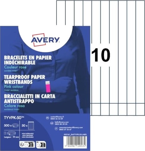 Avery Tyvpk 50 Event Armbånd Rosa Papir Monokromatisk Unisex Selvklebende Avery Tyvpk 50 Event Armbånd Rosa Papir Monokromatisk Unisex Selvklebende