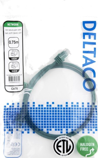 DELTACO Nettverkskabel Cat6 U/UTP AWG28 LSZH 0,75 m Grønn