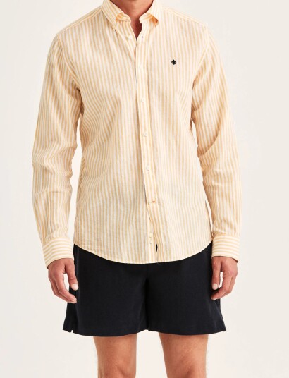 Morris Douglas Linen Stripe Shirt Classic Fit   Multi/patterned   XL