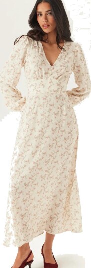 Bubbleroom Viscose V Neck Maxi Dress   Cream   38