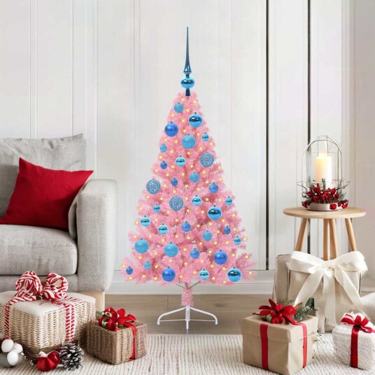 Kunstig Forhåndsopplyst Juletre med 150 LED Rosa 120 cm PVC