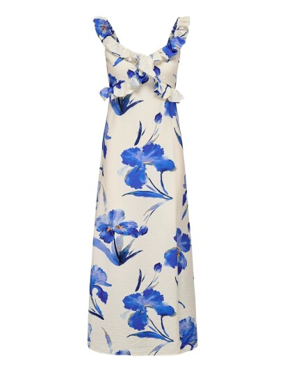 ONLY Onlhyaci S/L Frill Long Aop Dress Wvn White XS