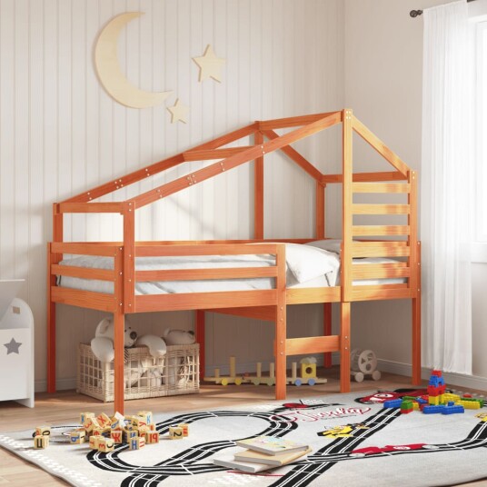 Høyseng med tak voksbrun 75x190 cm heltre furu 8721102668838