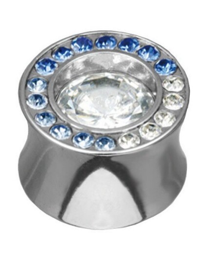 Aab Shade Blue Circle Piercing Plugg med Hvite og Blå Stener Strl 14 mm