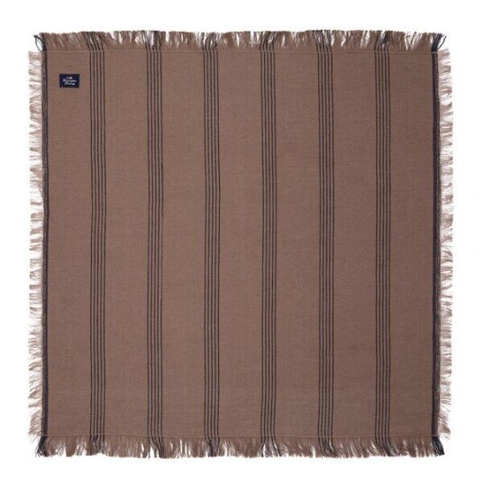 Lexington Stripete lin/bomulls serviett med frynser 50x50 cm brun/svart Lexington Stripete lin/bomulls serviett med frynser 50x50 cm brun/svart