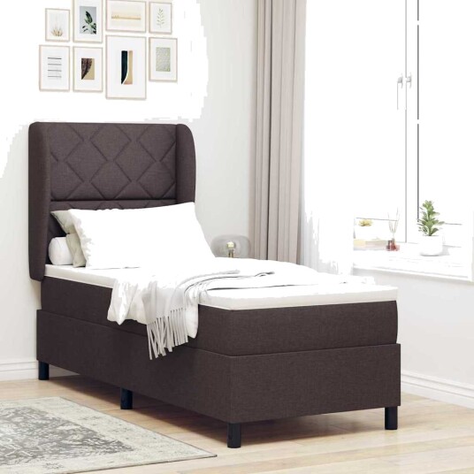 Box Spring Seng med Madrass Mørk Brun 80x200 cm Stoff