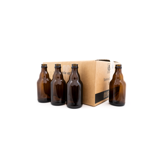 Eske med 20 stk 0,33 Steinie flasker brune belgiske 0,33 flasker