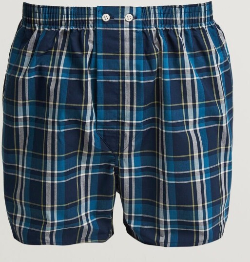 Derek Rose Classic Fit Woven Cotton Boxer Shorts Navy