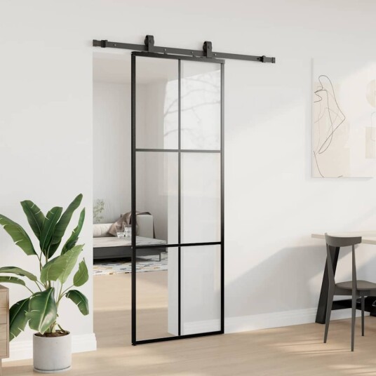 vidaXL Skyvedør med monteringssett svart 76x205 cm ESG-glass