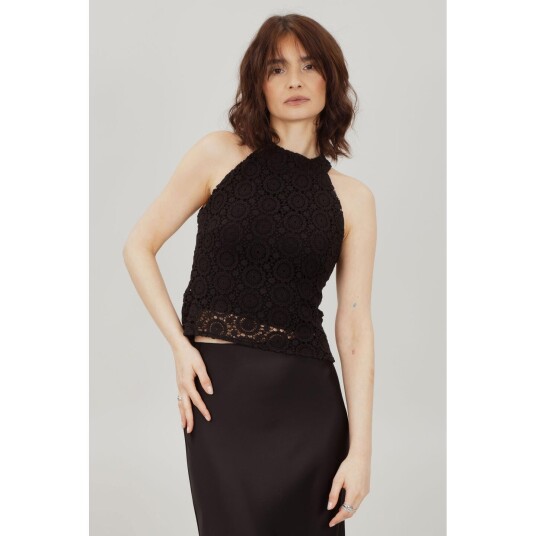 Bloom Top Black L Crochet halter-neck