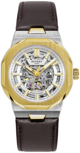 Rotary Herreklokke GS05496/06 Regent Skjelettkuttet/Lær Ø40 mm
