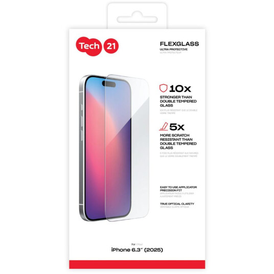 Tech21 FlexGlassUltra Clear Deksel for iPhone 17 Gjennomsiktig