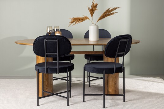 Isolde Matgruppe 180 cm Oval med 4 Stella Stoler Sort