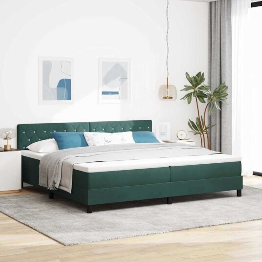 Box Spring Seng med Madrass Mørkegrønn 200x200 cm Fløyel Box Spring Seng med Madrass Mørkegrønn 200x200 cm Fløyel