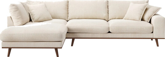 Copenhagen Premium 4 personers Venstrevendt L formet Dyb Chaiselongsofa i Chenille Lys beige
