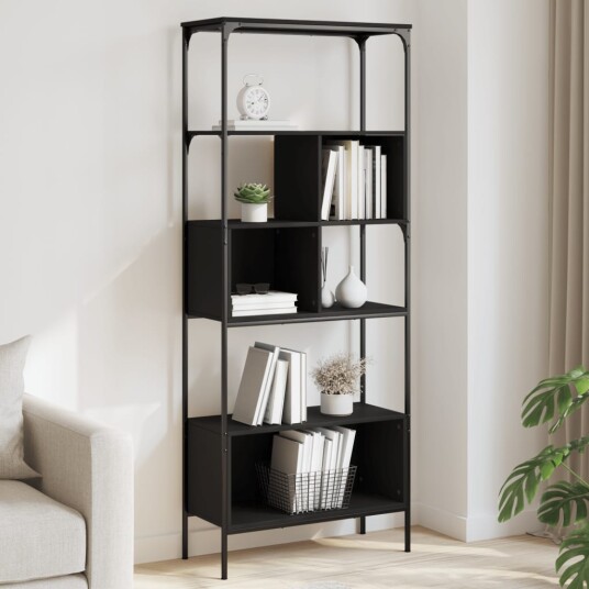 Bokhylle 5 etasjer svart 76x33x188,5 cm konstruert tre 8721012340541
