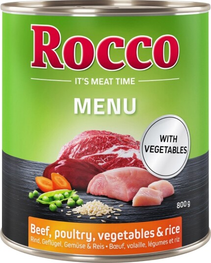 Rocco Våtfôr Meny Storfekjøtt & Fjærkre Med Ris Og Grønnsaker 24 X 800 G