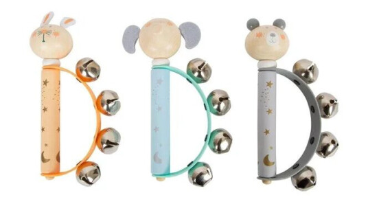 Small Foot Wooden Baby Tambourine Animal Pastel Assorted