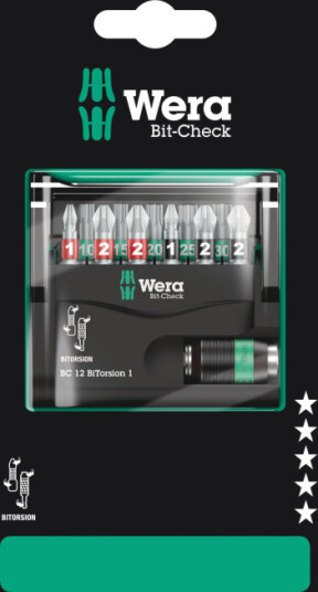 Wera 12 Deler Bitsett med Bitholder - BiTorsion 1 SB for Elektroverktøy