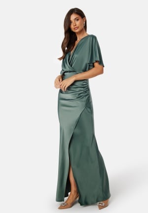 Bubbleroom Occasion Wrap Satin Gown Green 50