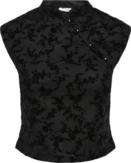 NOISY MAY Nmprima S/S Flock Mandarin Top   Black   S