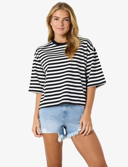 NOISY MAY Nmember 2/4 Stripe Sweat Noos   Black   XS