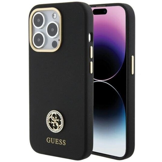Guess 4G Silikon Hardcase med Strass til iPhone 15 Pro Max - Svart
