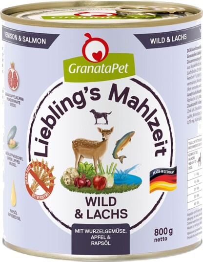 Granatapet Våtfôr Liebling'S Måltid I Vilt Og Laks Med Rotgrønnsaker Fennikel Eple Og Rapsolje 24 X 800 G