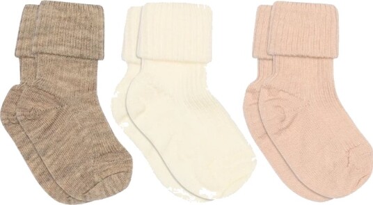 MP Denmark Wool rib baby socks 3 pack Brun 29/32
