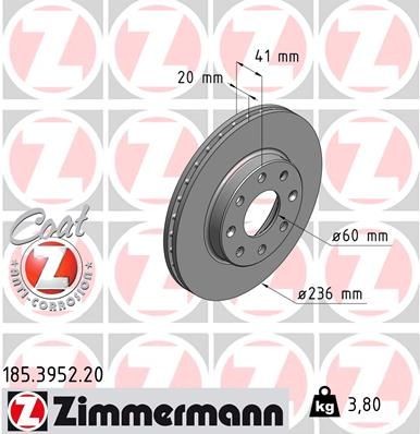 Bremseskive ZIMMERMANN 185.3952.20
