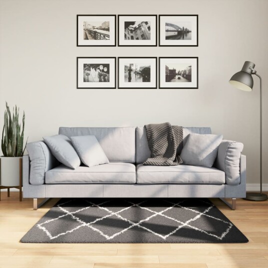Flossteppe med lang luv moderne svart og kremhvit 120x120 cm 8721012230101 Flossteppe med lang luv moderne svart og kremhvit 120x120 cm 8721012230101