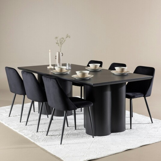 Olivia Spisegruppe 210 cm Rektangulær med 6 Night stoler - Sort/Sort