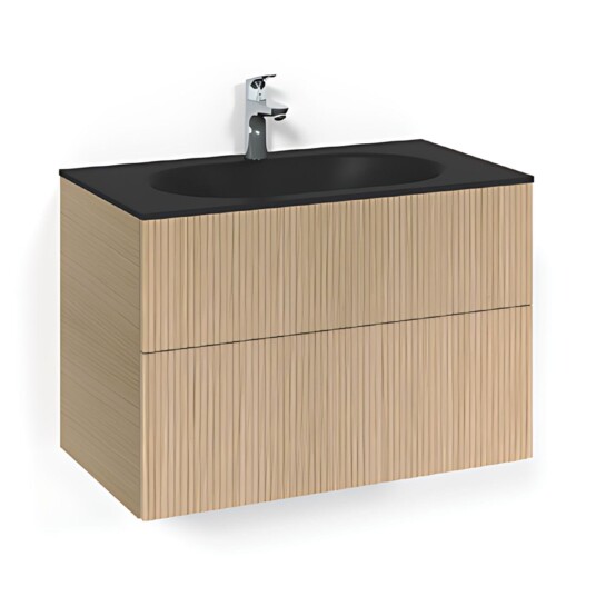 Macro Design Crown Line/push-open Servantskap 2-skuff - med Glasservant Eik / 80cm Glass Edge Svart