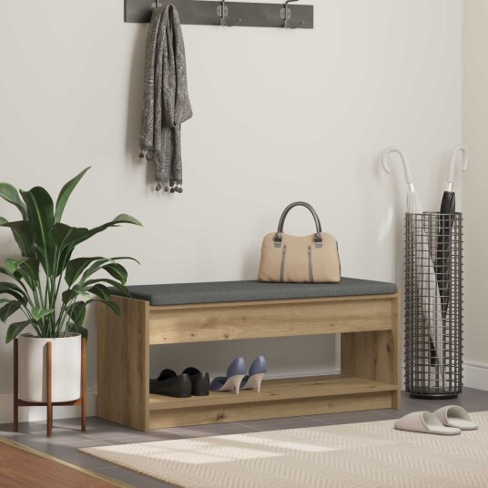 vidaXL Gangbenk med pute med hylle Artisan Eik 103 x 38 x 45 cm