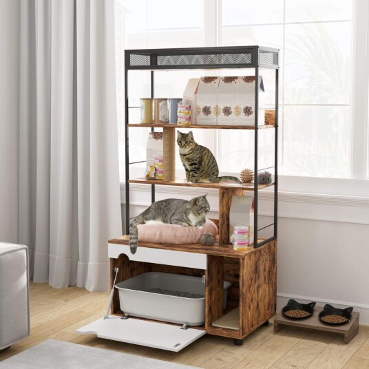 Northio 2 I 1 Kattesandboksskap Kattesandboks Med 3 Lags Hylle Skrapestolpe Foldedør Kattehus For Katter Under 6 kg 80 X 48 X 152 C Northio 2 I 1 Kattesandboksskap Kattesandboks Med 3 Lags Hylle Skrapestolpe Foldedør Kattehus For Katter Under 6 kg 80 X 48 X 152 C