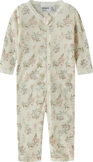 Name It Nattdrakt   Ull   NbfWang   Snow White/Blomster + Blader   Name It   68   Nattdrakt Beige Hvit   62