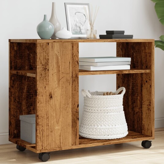 Sidebord med hjul gammelt tre 70x35x60 cm konstruert tre 8721158360182