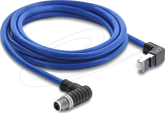 Delock M12 Kabel X Kodet 8 Pin Plugg Nedover Vinklet Til Rj45 Plugg Oppover Vinklet S/Ftp Skjermet 2 M Blå 81012