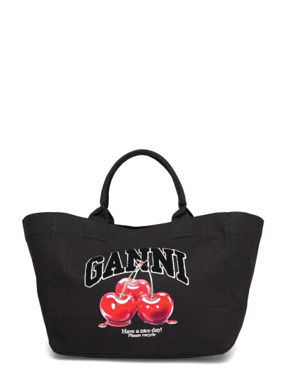 Ganni Black Cherry Tote Bag   Black   ONE SIZE