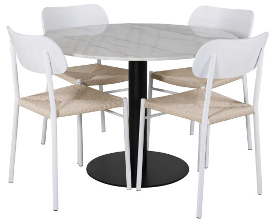 Venture Design Estelle & Polly spisegruppe Hvit/hvit 4 st stoler & bord 106 cm