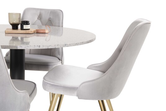 Venture Design Razzia & Velvet spisegruppe Grå/svart 4 st stoler & bord 106 cm
