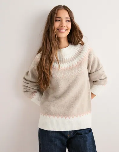 Nelly Beige Jacquard Knit Sweater